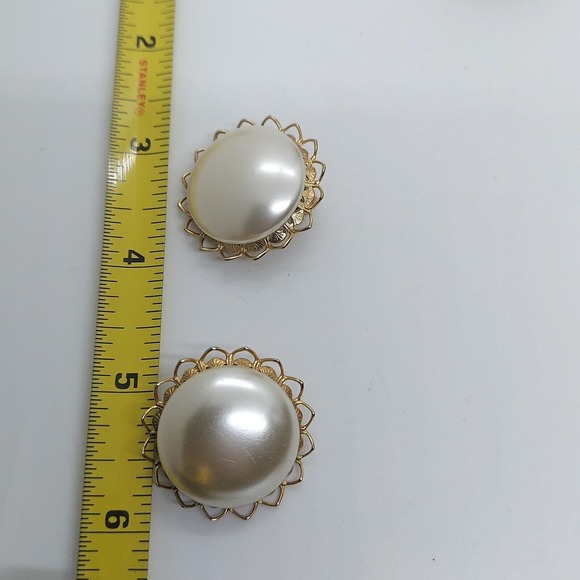 Vintage Judy Lee Gold Tone Faux Pearl Clip‎ On Earrings - Picture 6 of 6
